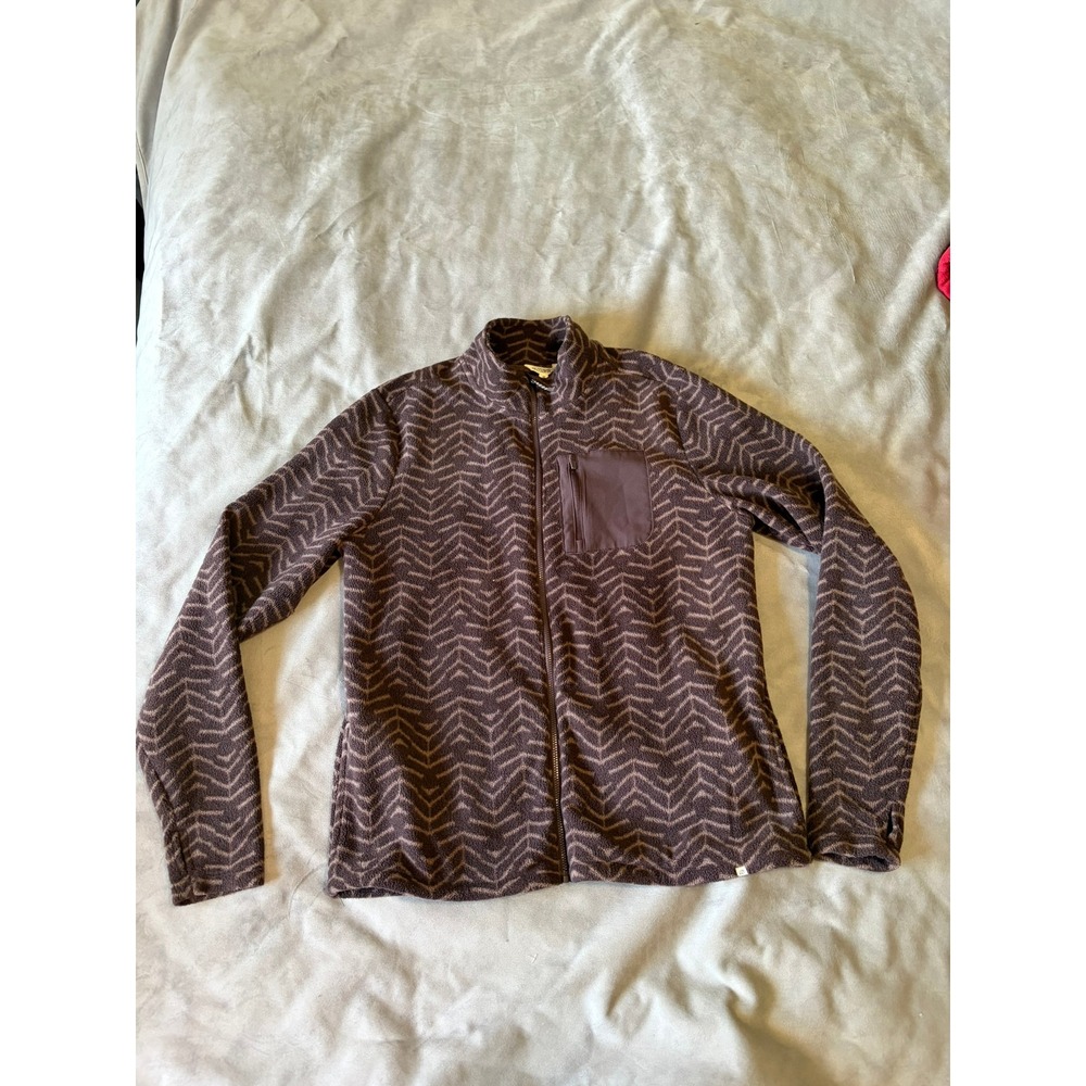 Marika Womens Full Zip Fleece Jacket Brown Chevron Geometric Print Size M